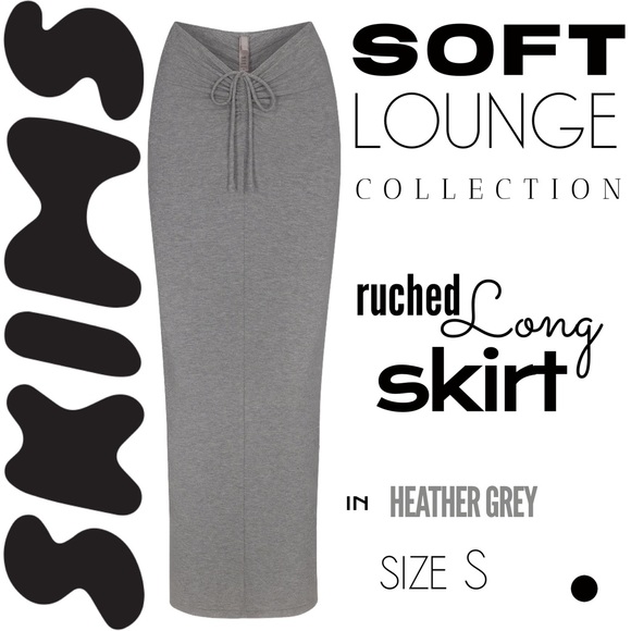 SKIMS Soft Lounge Ruched Long Skirt in Heather Grey size S NWT!